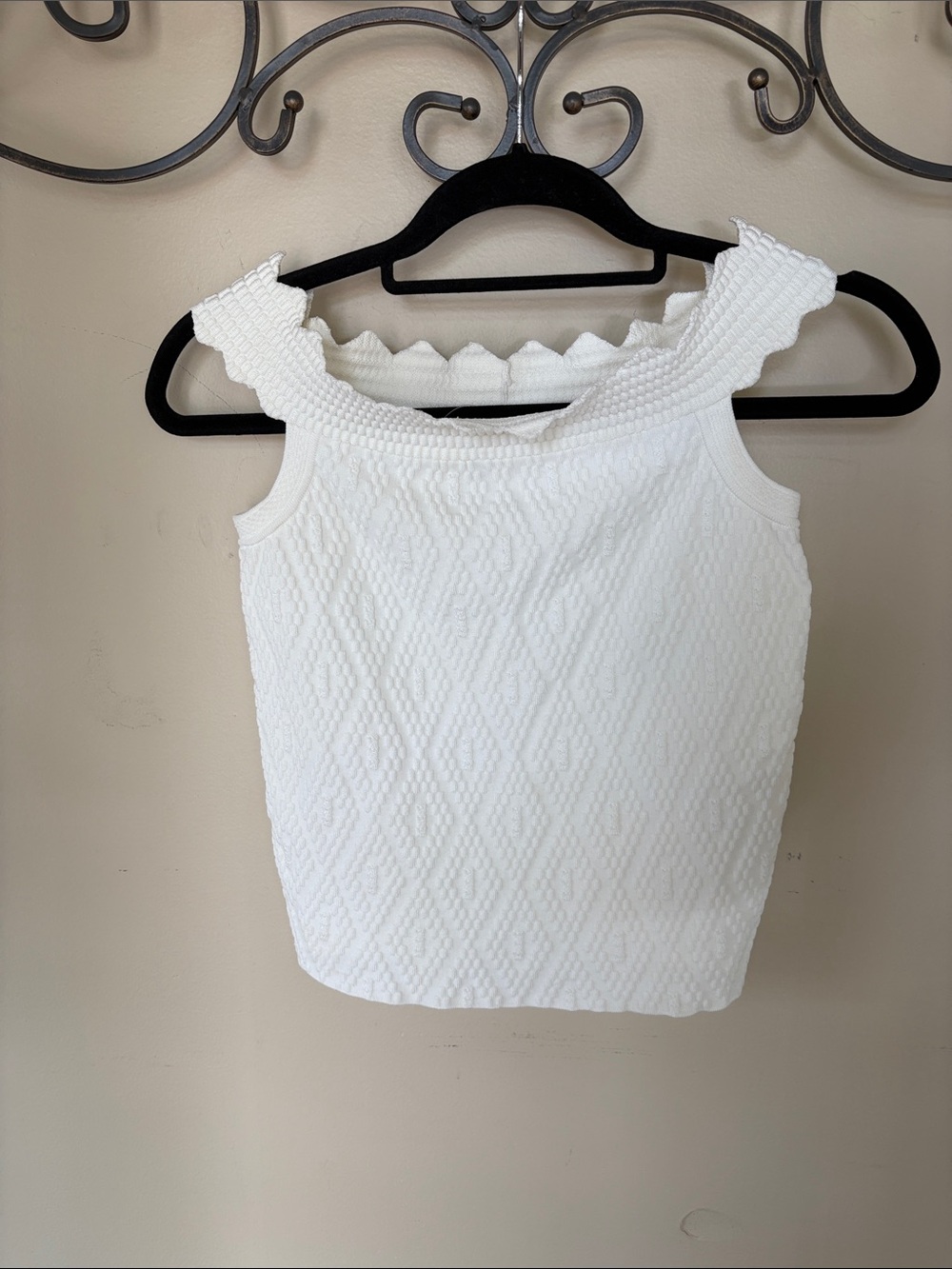 Jonathan Simkhai Cream Textured Scallop-Edge Tank